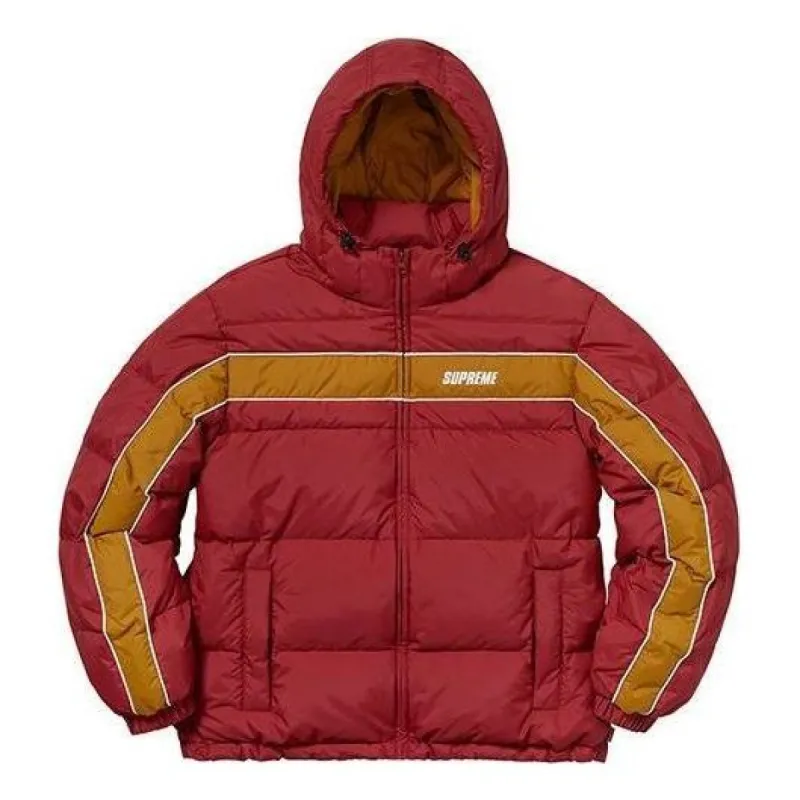 Supreme Stripe Panel Down Jacket 'Burgundy' SUP-FW18-923 sold by KicksCrew