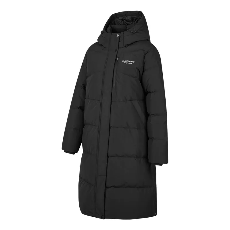 (WMNS) Skechers BASIC Logo Printed Long Down Jacket 'Black' P423W126-0018 sold by KicksCrew
