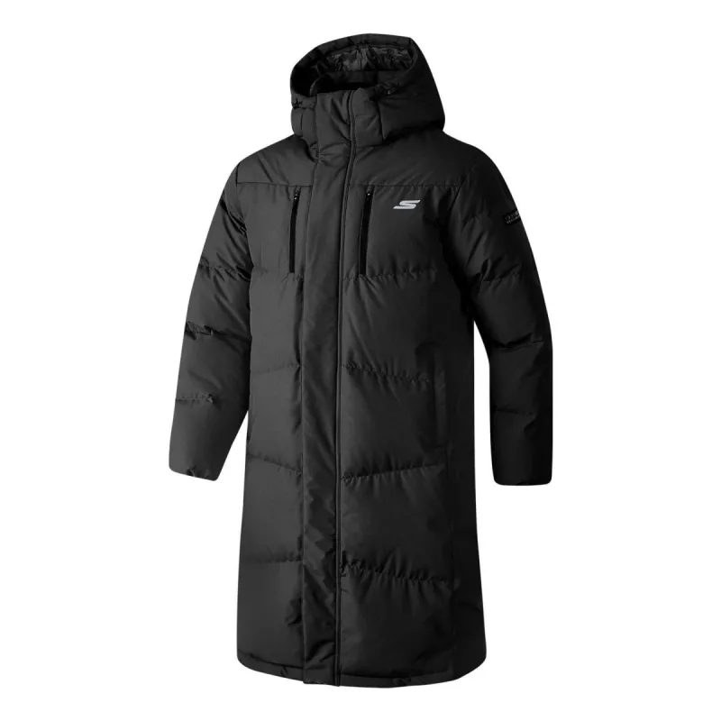 Skechers Basic Letter Print Long Down Jacket 'Black' P423M128-0018 sold by KicksCrew