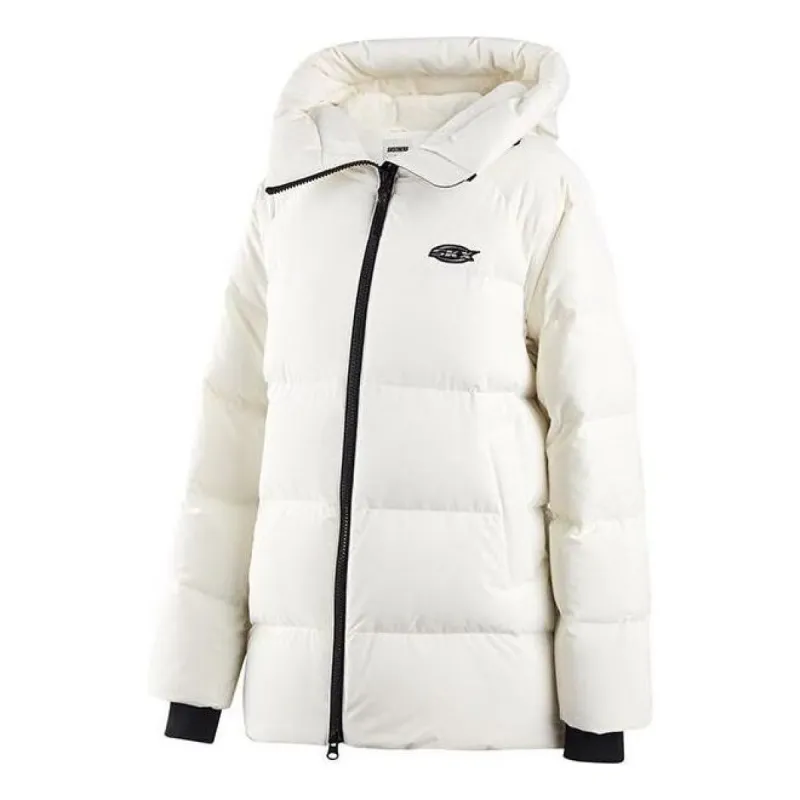 (WMNS) Skechers SKX Logo Printed Long Down Jacket 'White Black' P422W002 sold by KicksCrew