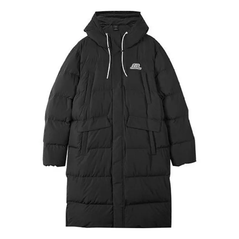 Skechers Letter Printed Long Down Jacket 'Black' L423M161-0018 sold by KicksCrew