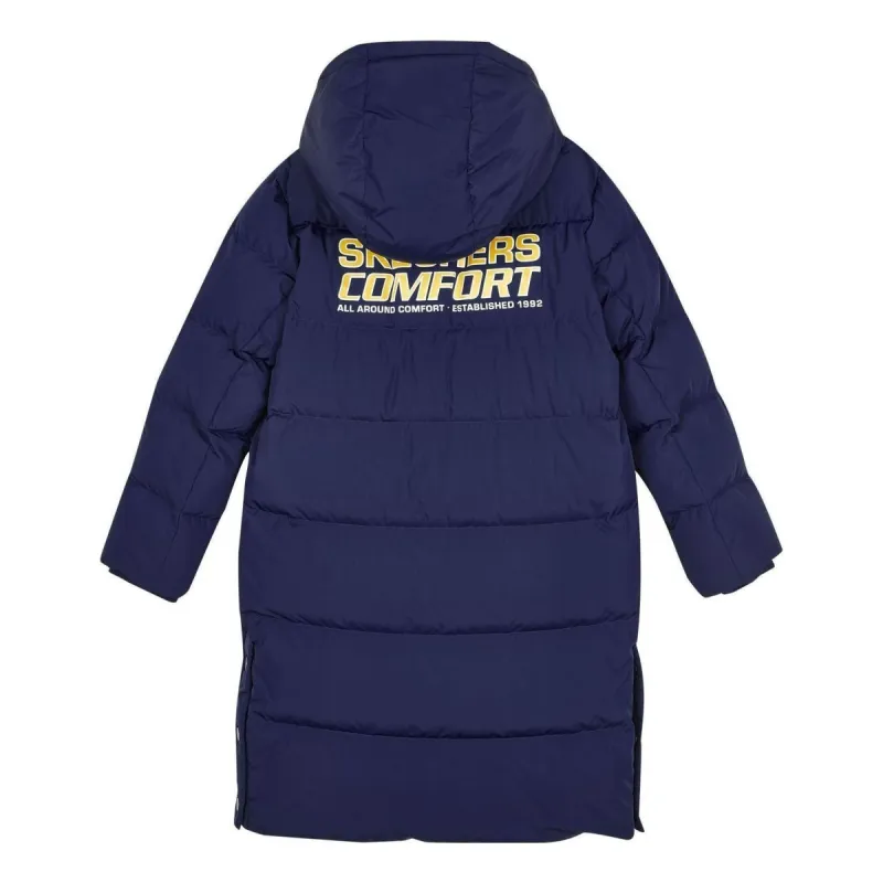 (GS) Skechers Letter Printed Woven Long Hooded Down Jacket 'Navy Yellow' L423K097-007D sold by KicksCrew