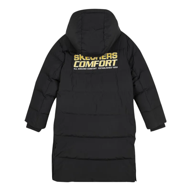 (GS) Skechers Letter Printed Woven Long Hooded Down Jacket 'Black Yellow' L423K097-0018 sold by KicksCrew