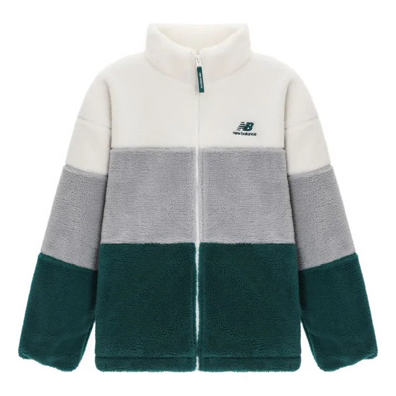 New Balance Plus Colorblock Patch Detail Zip Up Teddy Jacket 'White Grey Green' 6DC44823-HT sold by KicksCrew