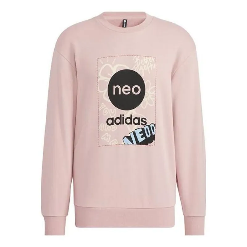 Adidas Neo Logo Printing Round Neck Long Sleeves Pullover Couple Style 'Pink' HM7434 sold by KicksCrew