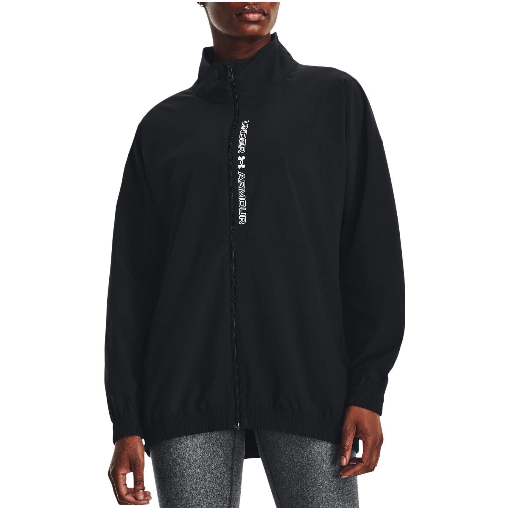 (WMNS) Under Armour Woven Full Zip Oversized Jacket 'Black' 1369890-002 sold by KicksCrew product image thumbnail 4