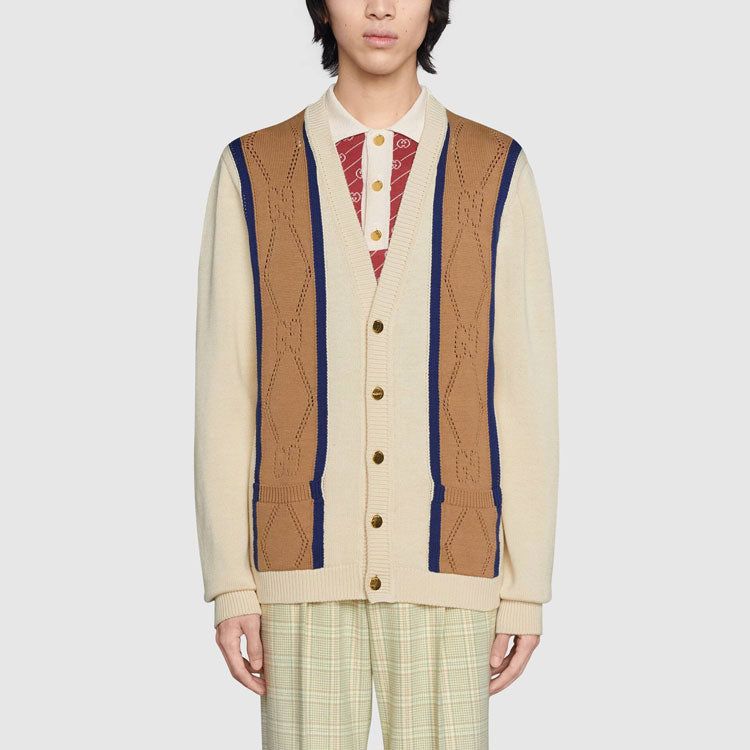 Gucci Striped V-Neck Cardigan 'Beige Brown' 655105-XKBWE-9275 sold by KicksCrew product image thumbnail 2