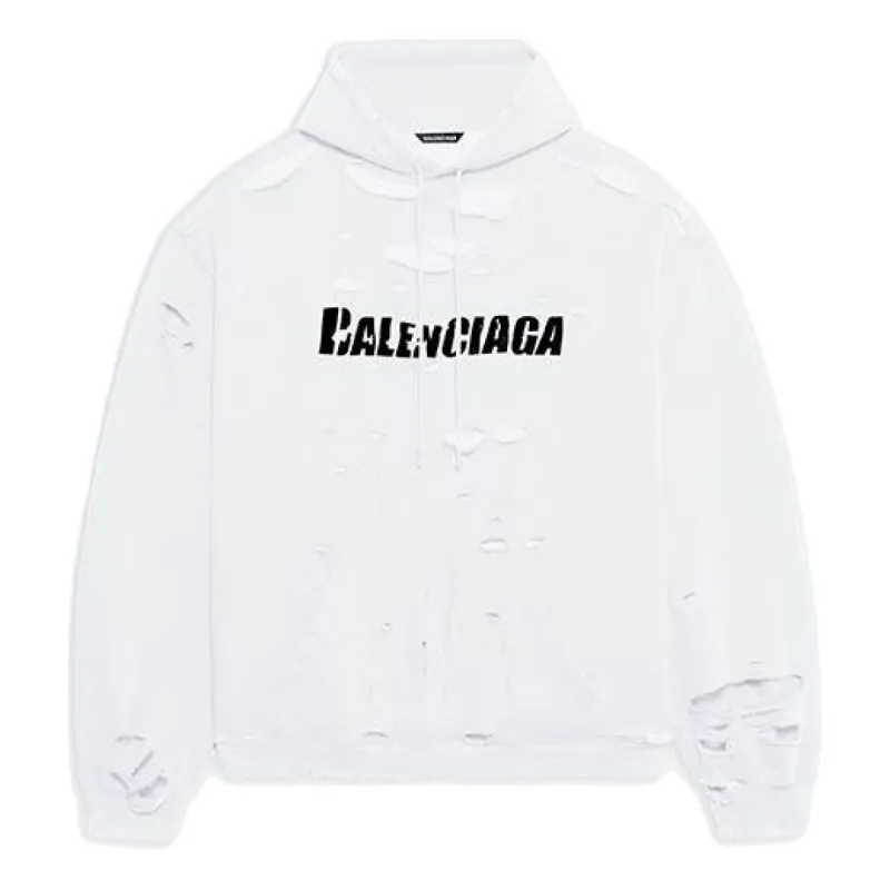 Balenciaga Caps Destroyed Hoodie 'White' 659403TKVB69040 sold by KicksCrew