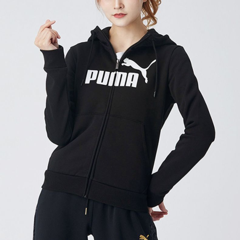 (WMNS) Puma Essentials Full-Zip Hoodie 'Black White' 586547-01 sold by KicksCrew product image thumbnail 3