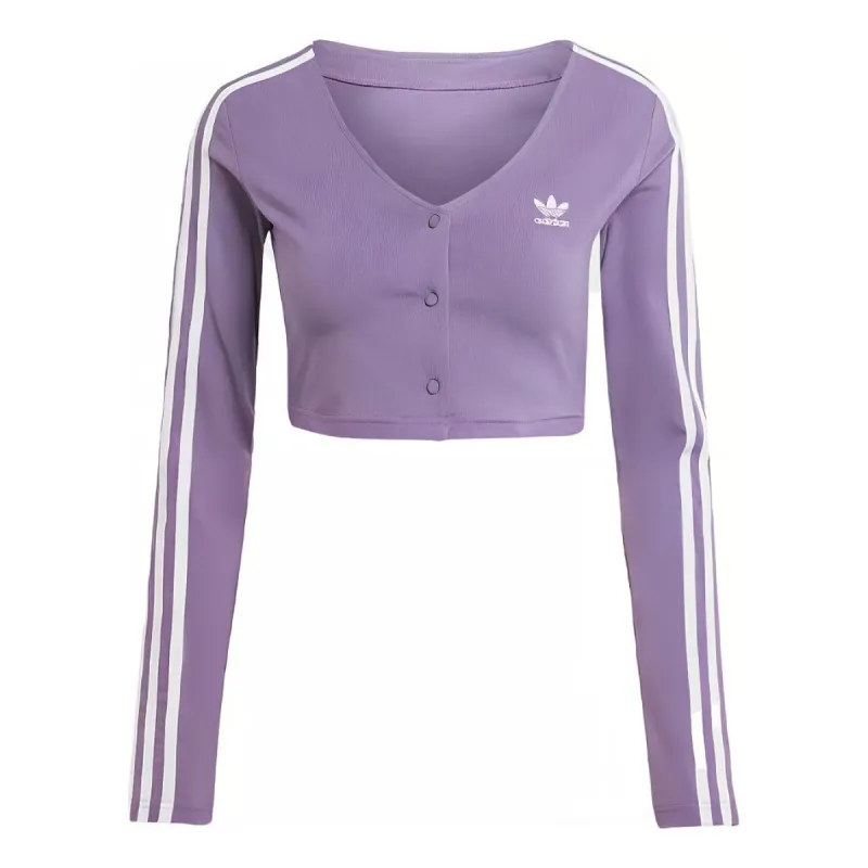 (WMNS) adidas originals Adicolor Classics 3-Stripes Button Long Sleeve Tee 'Purple' IK6616 sold by KicksCrew