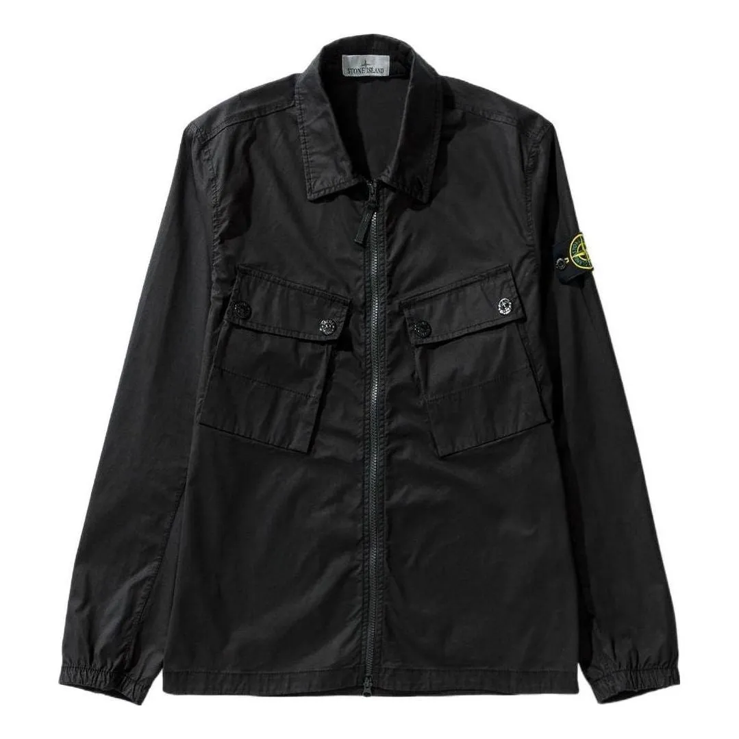 STONE ISLAND Compass Patch Zip up Shirt 'Black' 771510910-V0029 sold by KicksCrew
