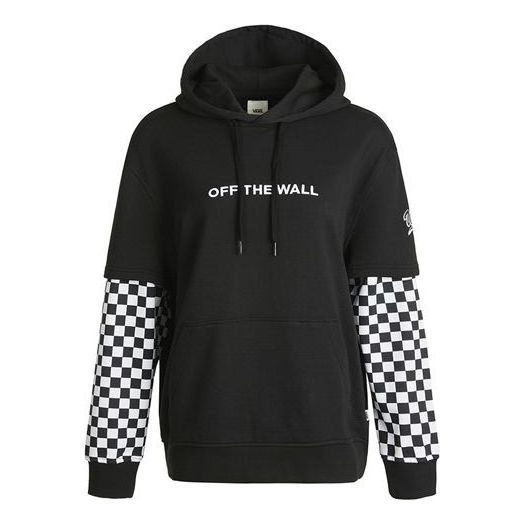 (WMNS) Vans Logo Embroidered Checkerboard Print Hoodies 'Black White' VN0A4UTNBLK sold by KicksCrew