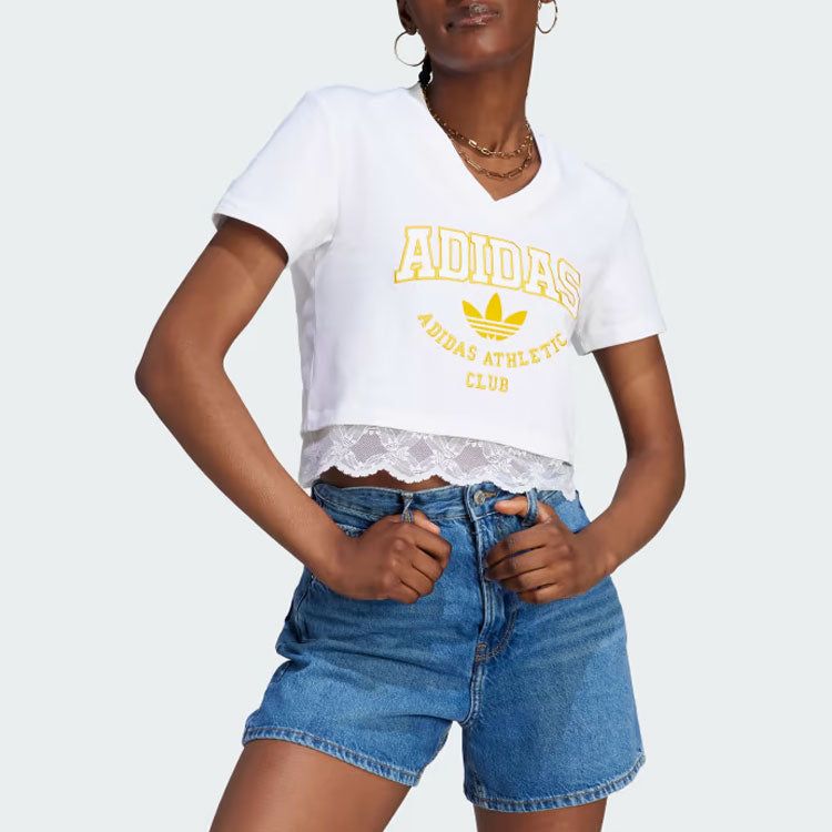 (WMNS) ADIDAS Originals Cropped Lace Trim T-shirt 'White' II5608 sold by KicksCrew product image thumbnail 2