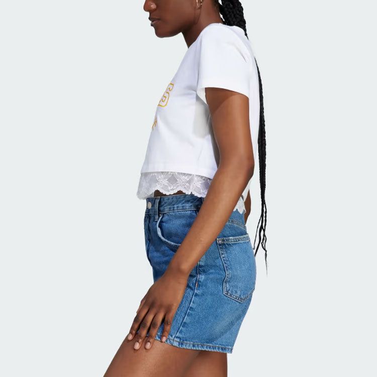 (WMNS) ADIDAS Originals Cropped Lace Trim T-shirt 'White' II5608 sold by KicksCrew product image thumbnail 4