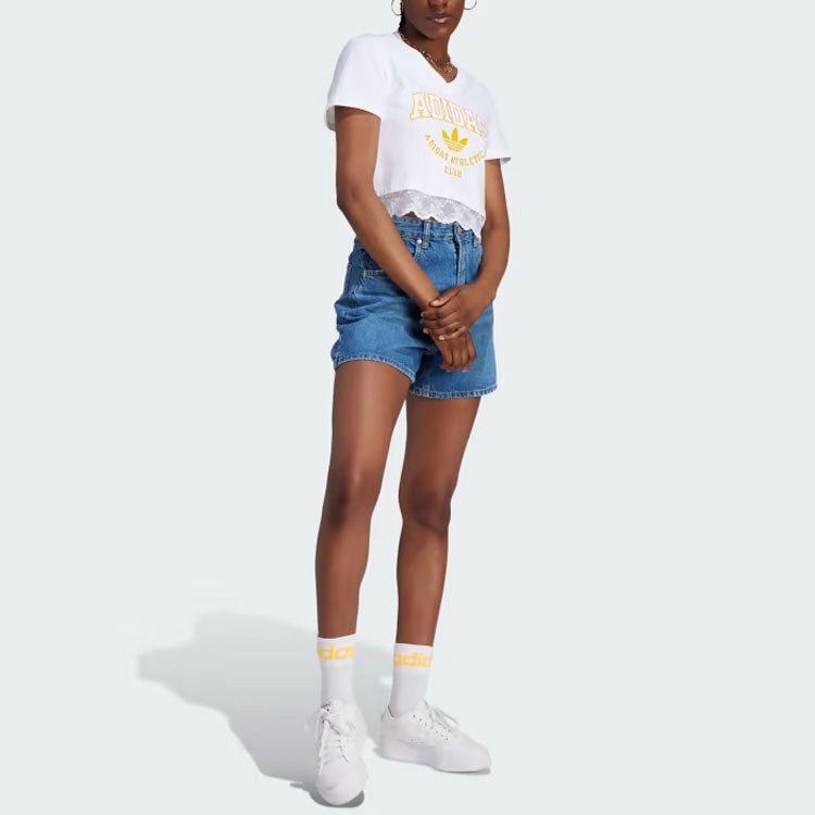 (WMNS) ADIDAS Originals Cropped Lace Trim T-shirt 'White' II5608 sold by KicksCrew product image thumbnail 5