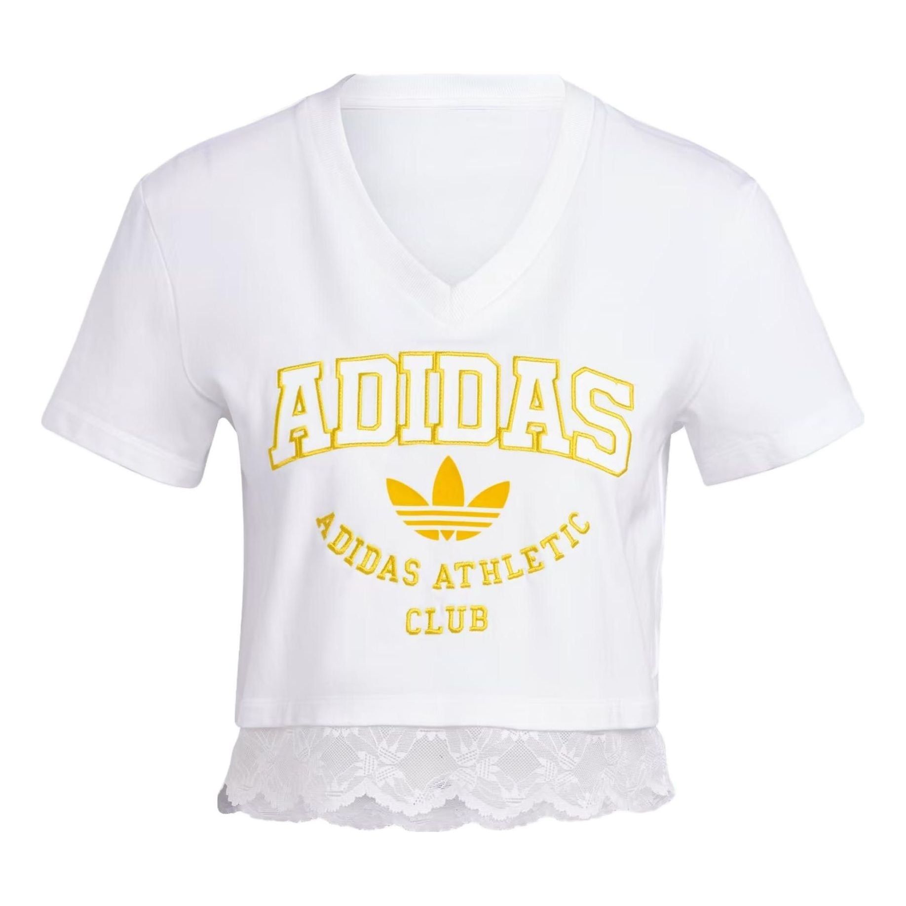 (WMNS) ADIDAS Originals Cropped Lace Trim T-shirt 'White' II5608 sold by KicksCrew