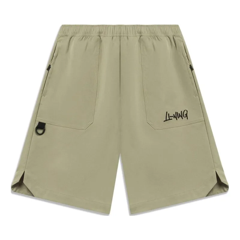 Li-Ning Embroidered Logo Shorts 'Khaki' AKST595-2 sold by KicksCrew