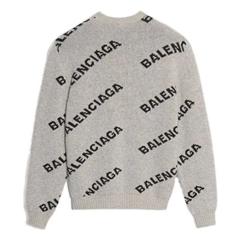 Balenciaga Wool Blend All Over Logo Crew Neck Sweatshirt 'Grey Black' 555481T14711262 sold by KicksCrew