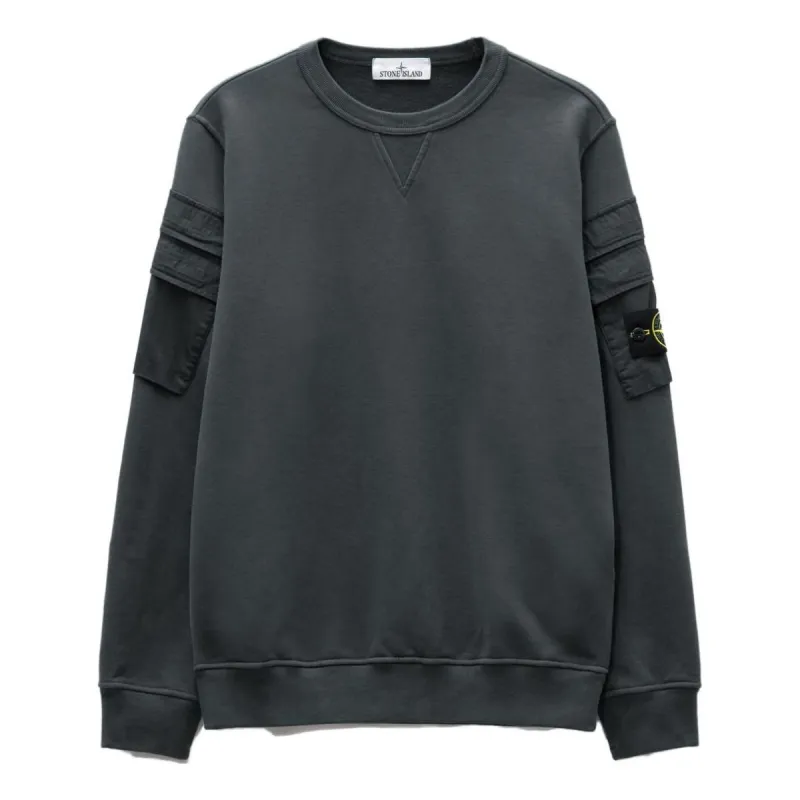 STONE ISLAND Sleeve Pockets Crewneck 'Lead Grey' 791560577-V0062 sold by KicksCrew