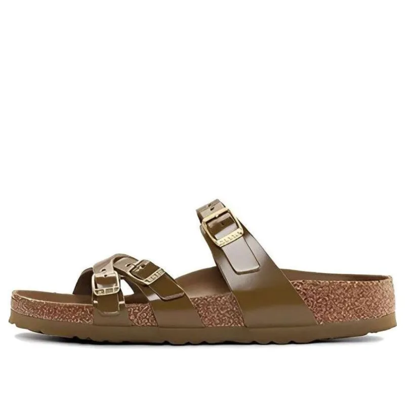 (WMNS) Birkenstock Franca Natural Leather Patent Narrow Fit Sandals 'High Shine Mud Green' 1024249 sold by KicksCrew