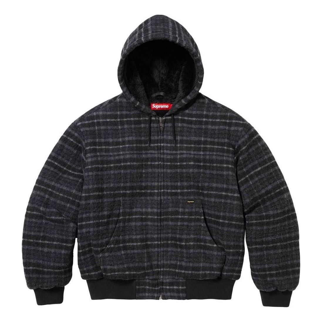 Supreme Plaid Wool Hooded Work Jacket 'Black Grey' SUP-FW23-075 sold by KicksCrew