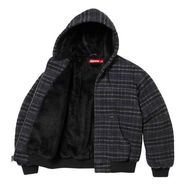 Supreme Plaid Wool Hooded Work Jacket 'Black Grey' SUP-FW23-075 sold by KicksCrew product image thumbnail 3