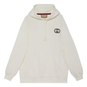 (WMNS) GUCCI Cotton jersey hooded sweatshirt with Interlocking G embroidered patch 'Off white' 753595-XJFV9-9088 sold by KicksCrew