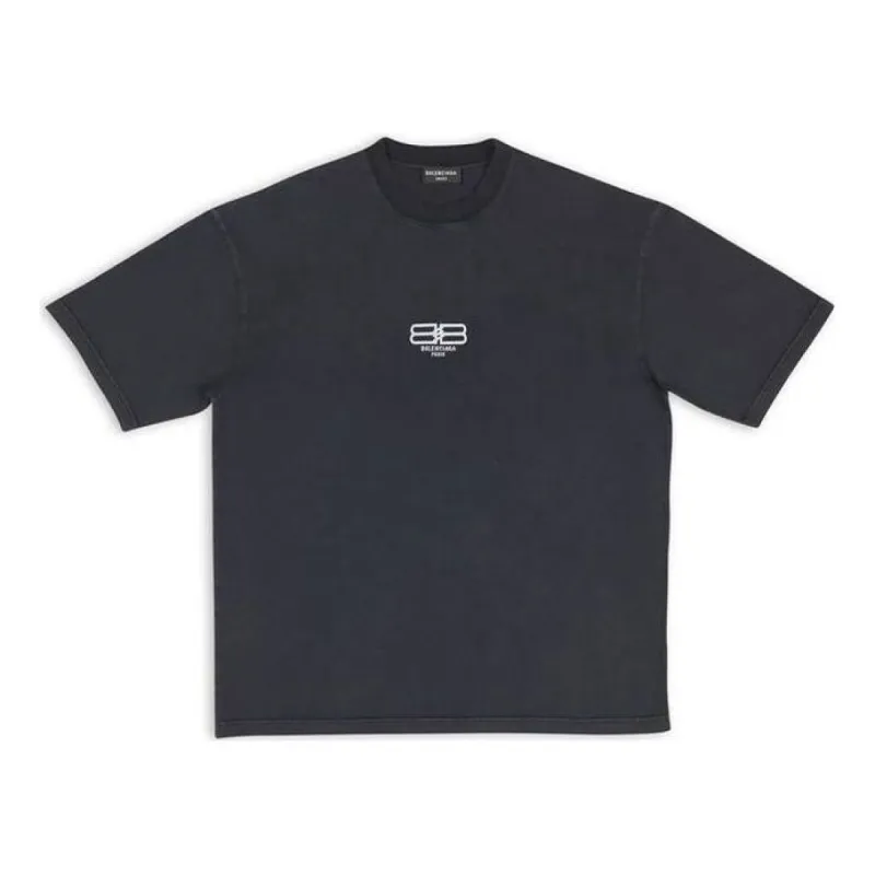Balenciaga BB Paris Icon T-Shirt Medium Fit 'Black White' 612966TMVG79034 sold by KicksCrew