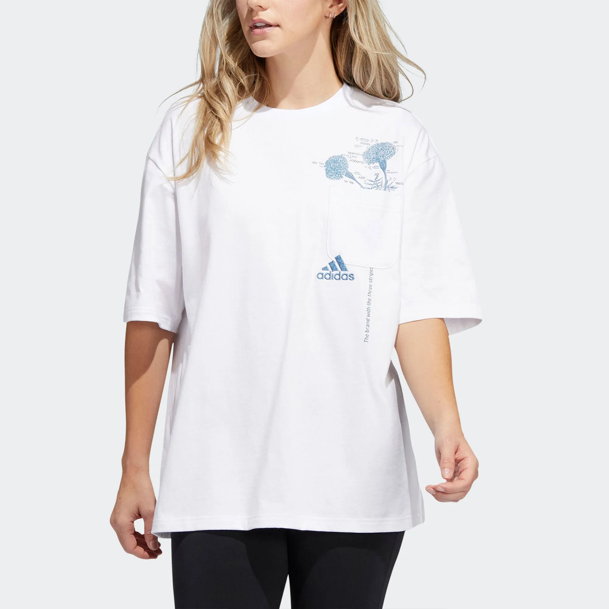 (WMNS) adidas Floral Pocket T-Shirt 'White Blue' H62373 sold by KicksCrew product image thumbnail 2