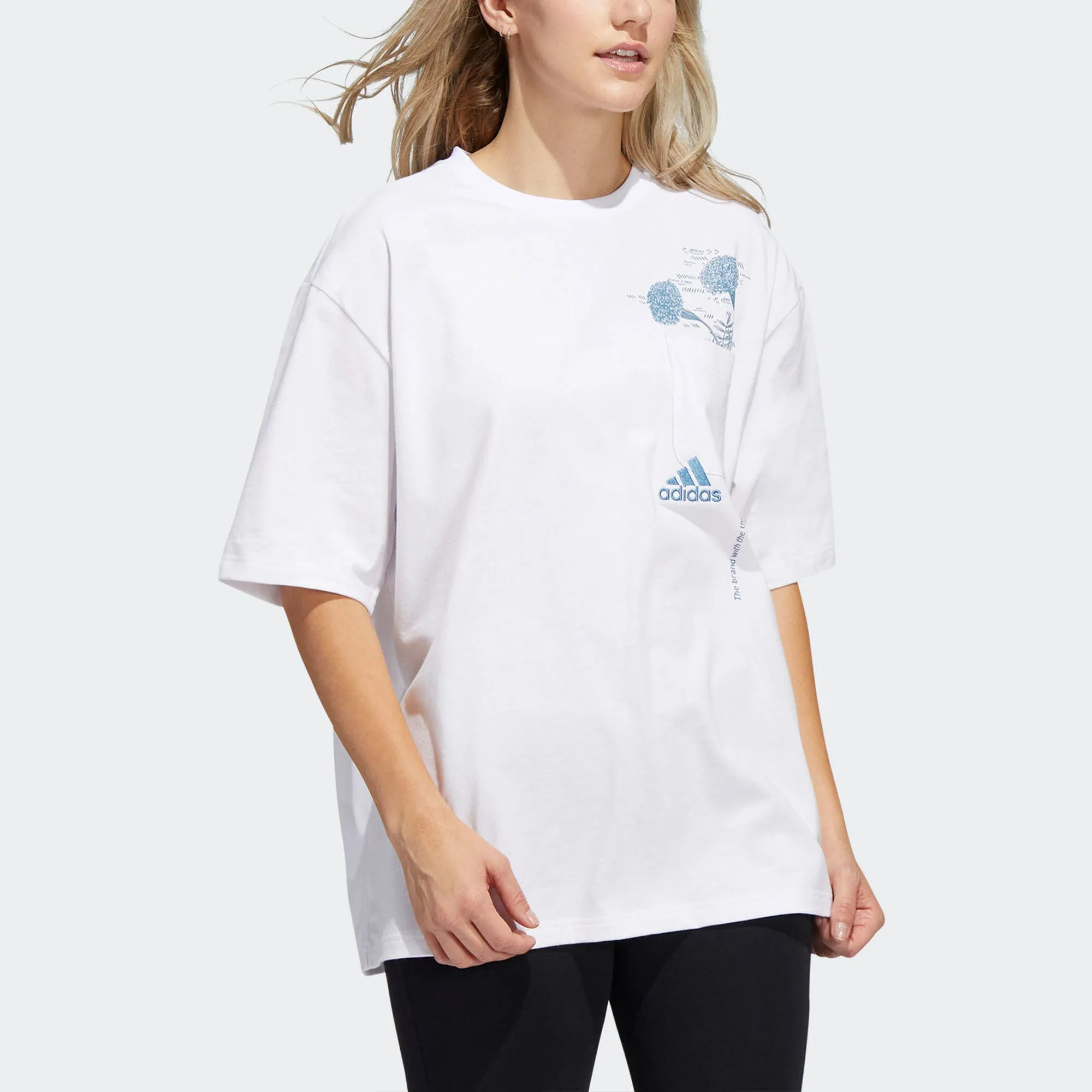 (WMNS) adidas Floral Pocket T-Shirt 'White Blue' H62373 sold by KicksCrew product image thumbnail 4