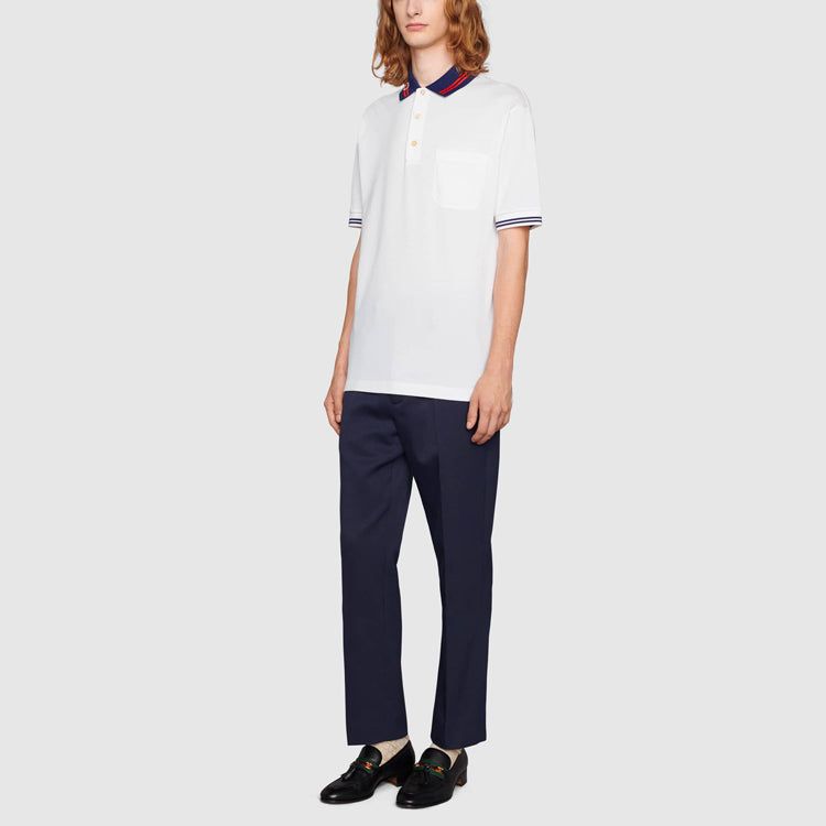 GUCCI Cotton piquet polo with Interlocking G 'White Blue' 658067-XJDI2-9692 sold by KicksCrew product image thumbnail 2