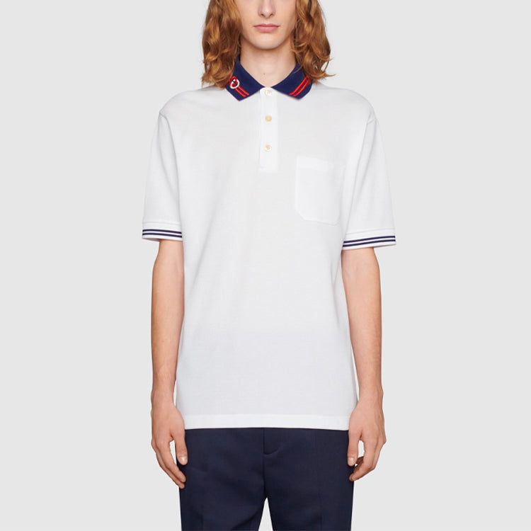 GUCCI Cotton piquet polo with Interlocking G 'White Blue' 658067-XJDI2-9692 sold by KicksCrew product image thumbnail 3