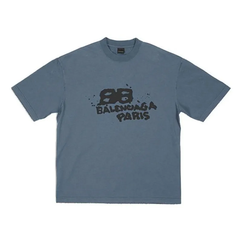 Balenciaga Hand-Drawn BB Icon T-Shirt Medium Fit 'Blue Black' 612966TNVN44183 sold by KicksCrew