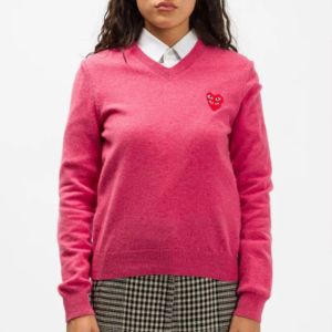 (WMNS) COMME des GARCONS PLAY V-Neck Pullover Red Emblem 'Pink' AZ-N073-051-4 sold by KicksCrew