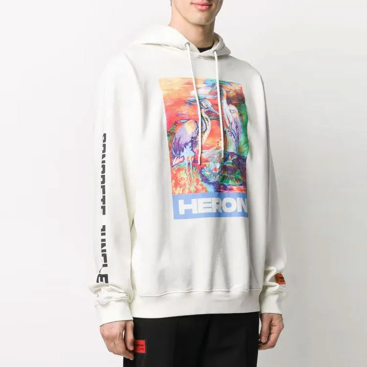 HERON PRESTON Heron Water Colours Print Embroidery Popover Hoodie 'White' HMBB007S208960210188 sold by KicksCrew product image thumbnail 2
