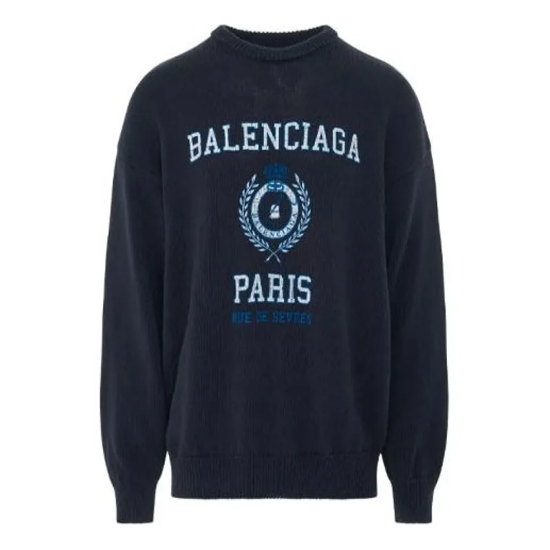 Balenciaga College Crest Crewneck Sweatshirt 'Navy' 696226T32394640 sold by KicksCrew