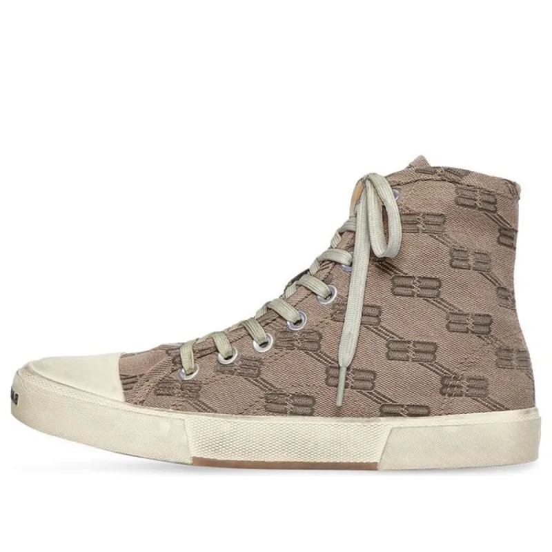 (WMNS) Balenciaga Paris High Top Sneakers 'Tan BB Monogram Cotton and White Rubber' 688756W3RQ12298 sold by KicksCrew