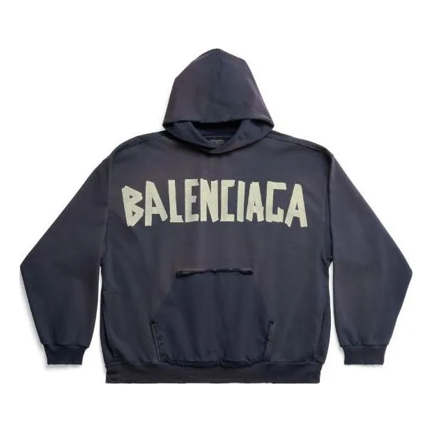 Balenciaga Tape Type Ripped Pocket Hoodie Oversized 'Navy Blue' 744441TOVB14140 sold by KicksCrew
