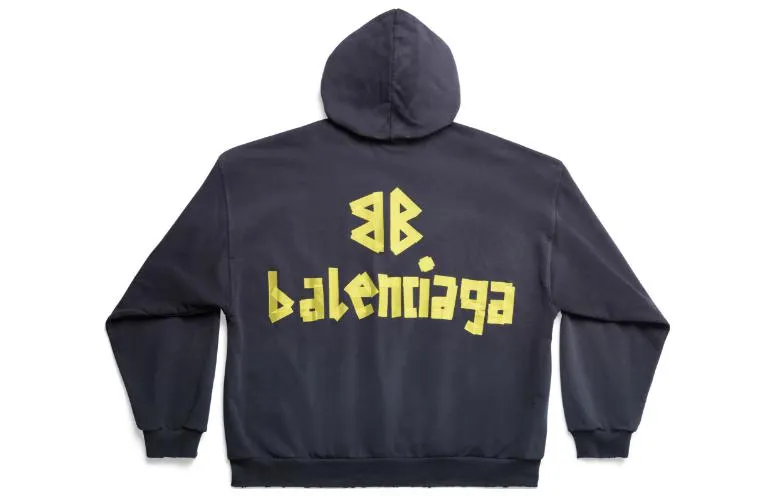 Balenciaga Tape Type Ripped Pocket Hoodie Oversized 'Navy Blue' 744441TOVB14140 sold by KicksCrew product image thumbnail 2