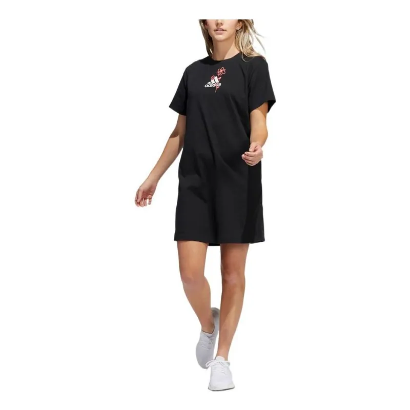 (WMNS) adidas Fun Sport Graphic Sportswear T-Shirt Dress Asia Sizing 'Black White' H57414 sold by KicksCrew