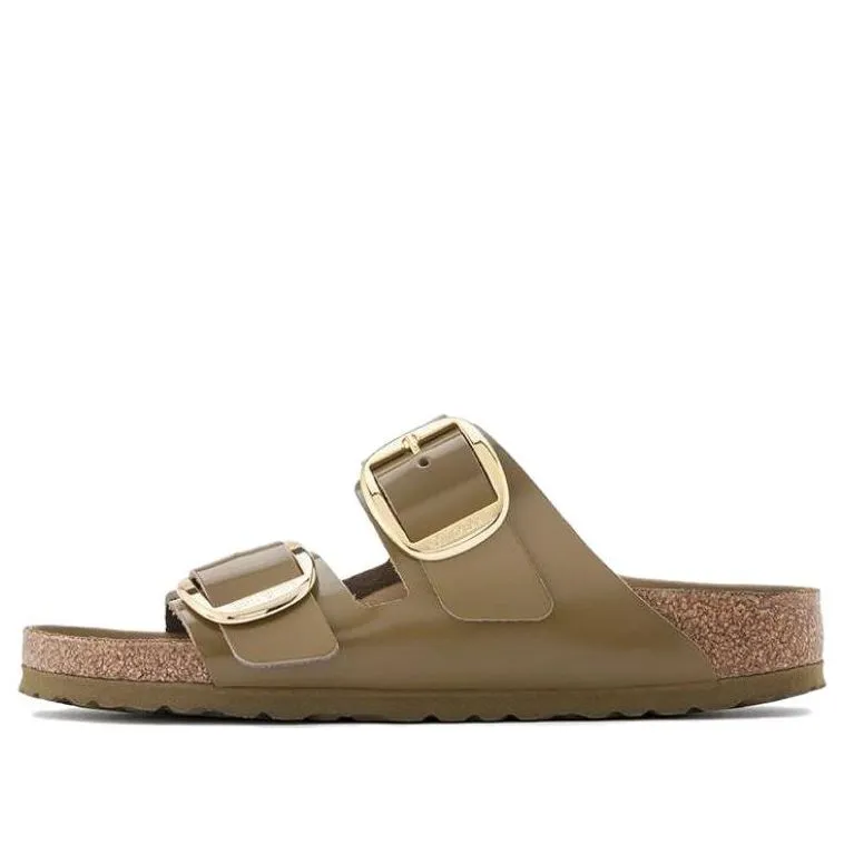 (WMNS) Birkenstock Arizona Big Buckle Natural Leather Patent Narrow Fit Sandals 'High Shine Mud Green' 1024257 sold by KicksCrew