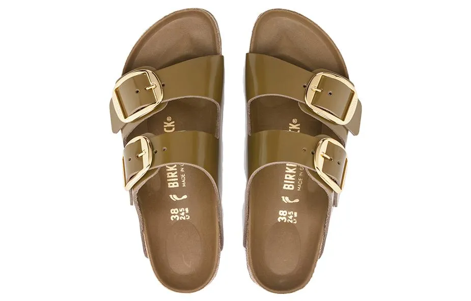 (WMNS) Birkenstock Arizona Big Buckle Natural Leather Patent Narrow Fit Sandals 'High Shine Mud Green' 1024257 sold by KicksCrew product image thumbnail 4