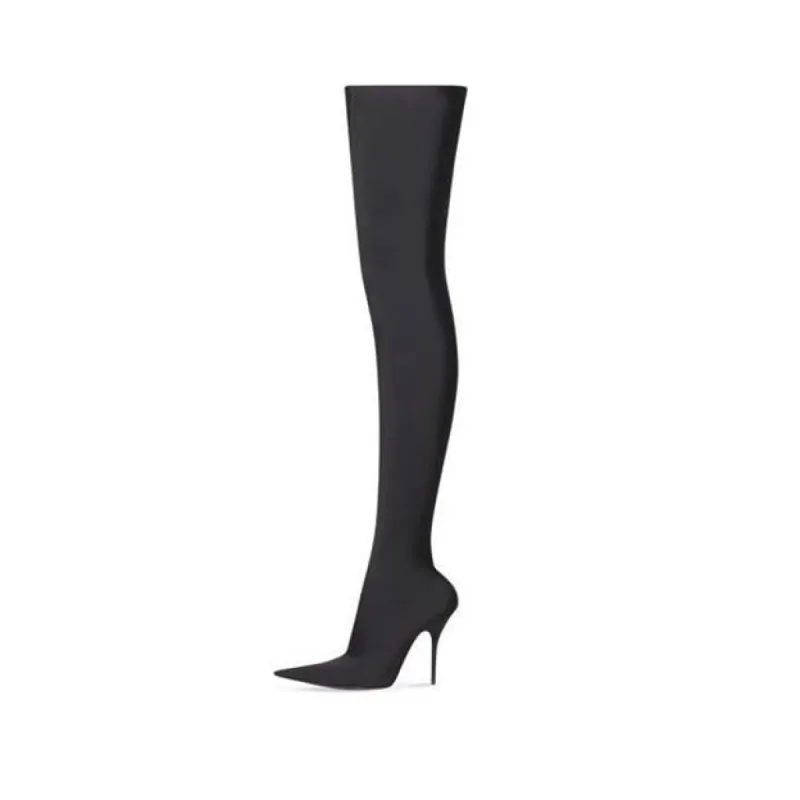 (WMNS) Balenciaga Knife 110mm Over The Knee Boots 'Black Matte Spandex' 719816W2ES01000 sold by KicksCrew