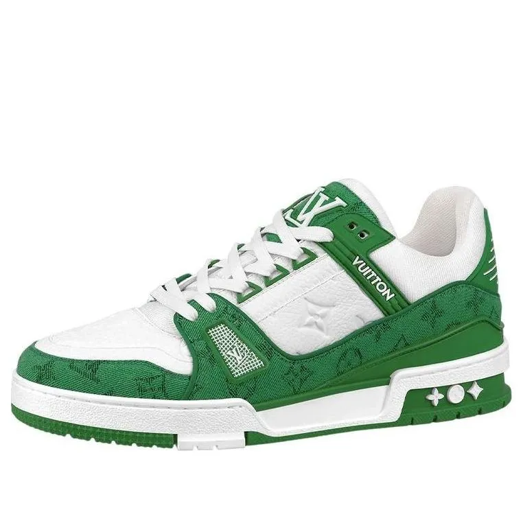 LOUIS VUITTON LV Trainers 'White with Green Monogram' 1A9JI1 sold by KicksCrew
