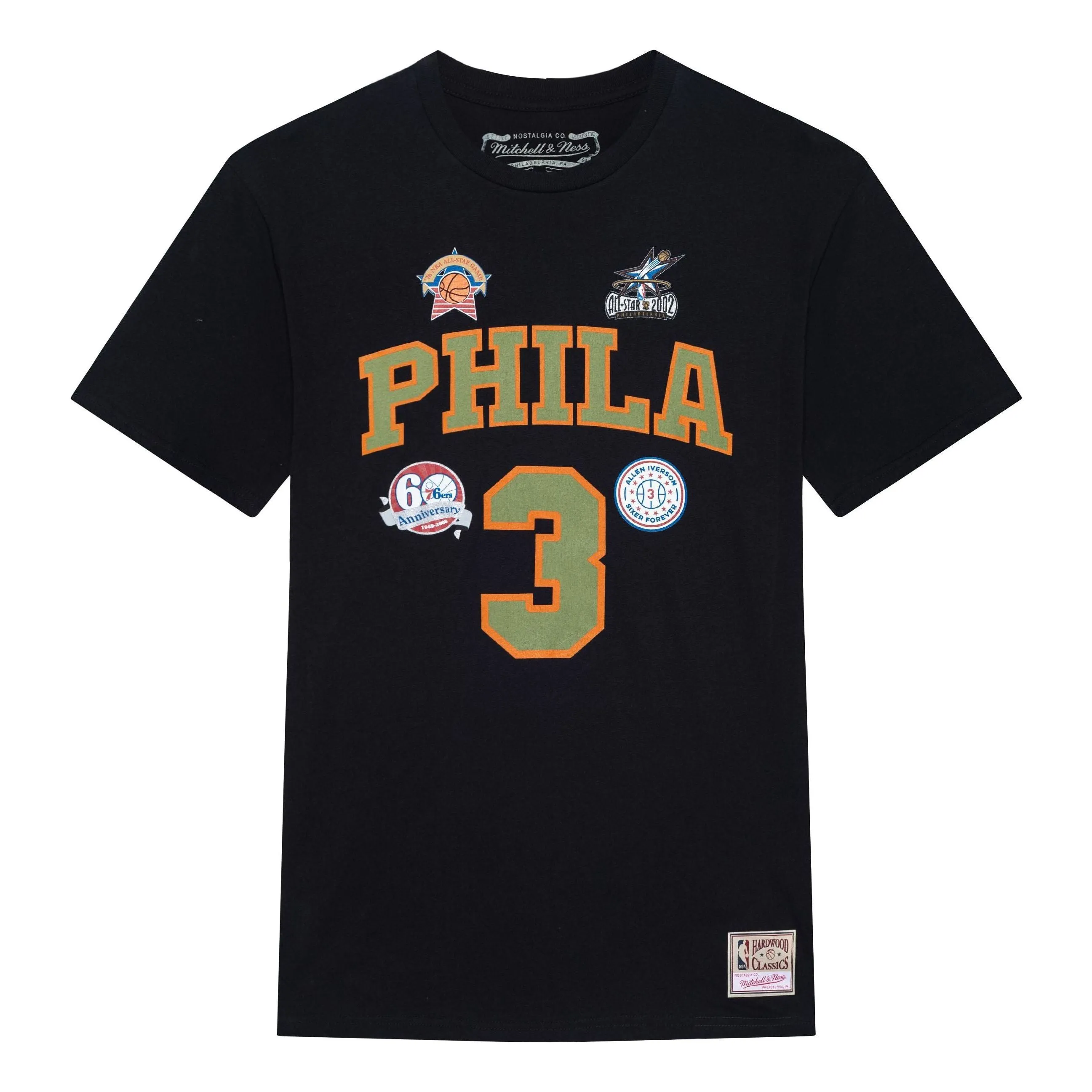 Mitchell & Ness x NBA Philadelphia 76ers Script T-shirt 'Allen Iverson 3' BNN3DP22083-P76BLCKAIV sold by KicksCrew