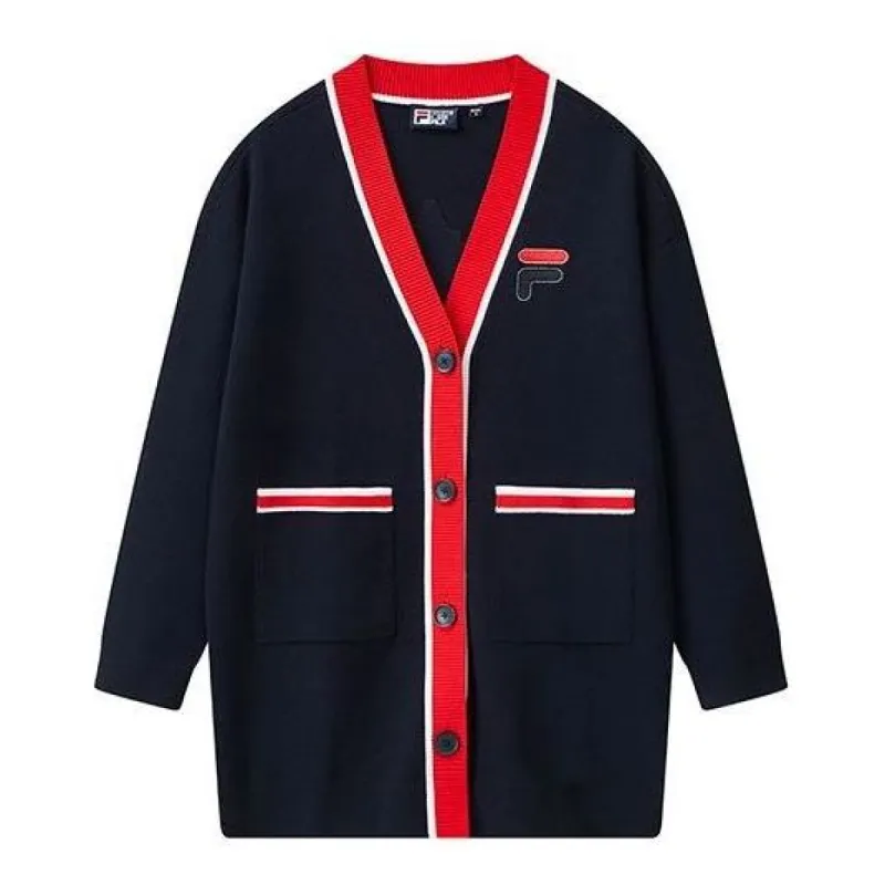 (WMNS) FILA Knitted Coat 'Navy Red' F11W118450F-NV sold by KicksCrew