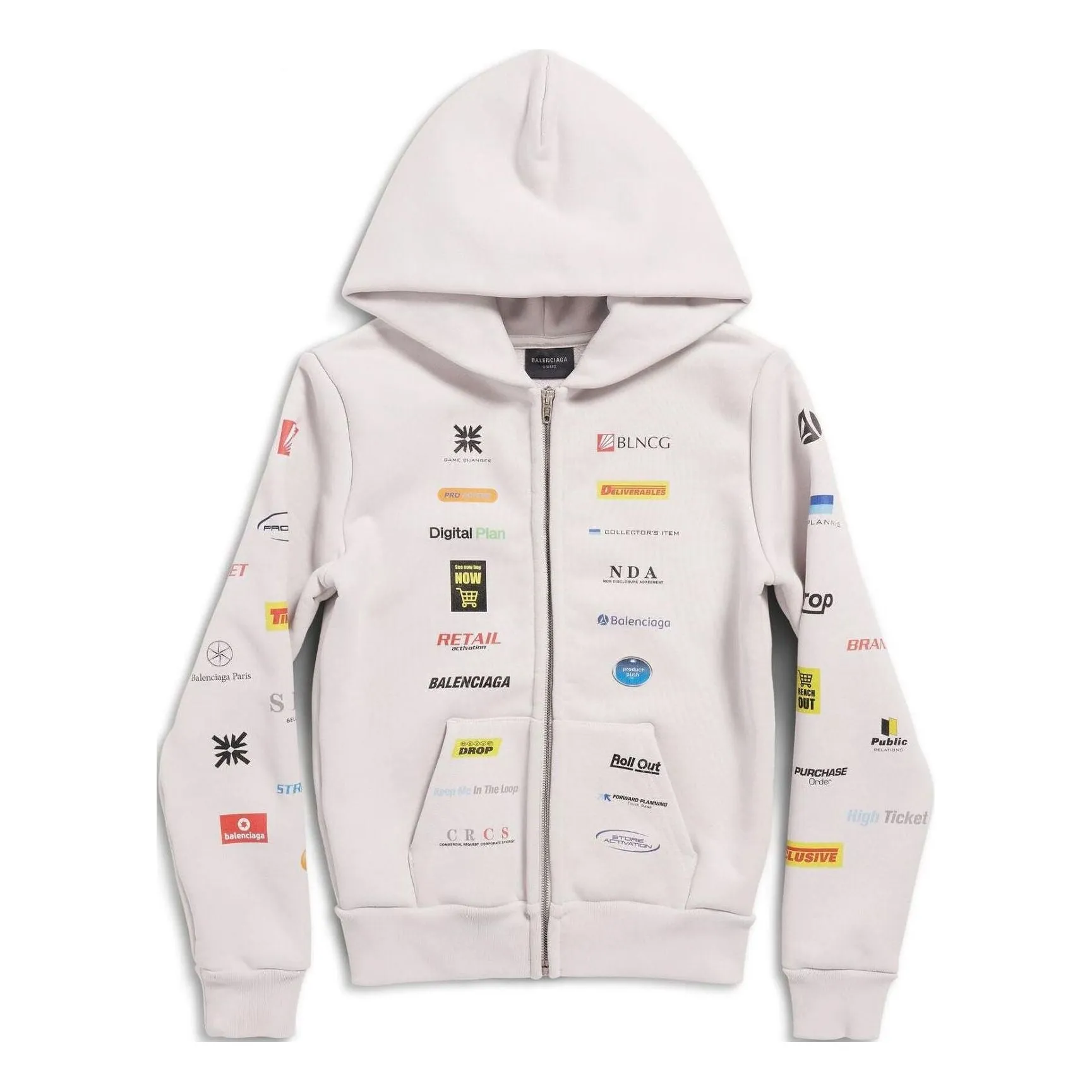 Balenciaga Business English Zip-up Hoodie 'Off White' 788243TQVH69016 sold by KicksCrew
