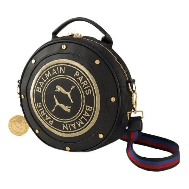 (WMNS) Puma x Balmain Round Backpack Shoulder Body Bag 'Black Gold' 077127-01 sold by KicksCrew