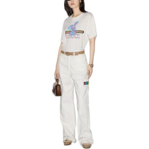 (WMNS) Gucci Cotton Jersey Printed T-Shirt 'Off White' 776596-XJGHQ-9095 sold by KicksCrew