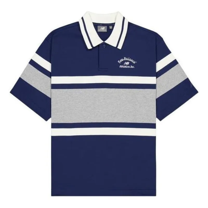 New Balance Athletics Striped Polo Shirt 'Navy' NFE22241-NV sold by KicksCrew